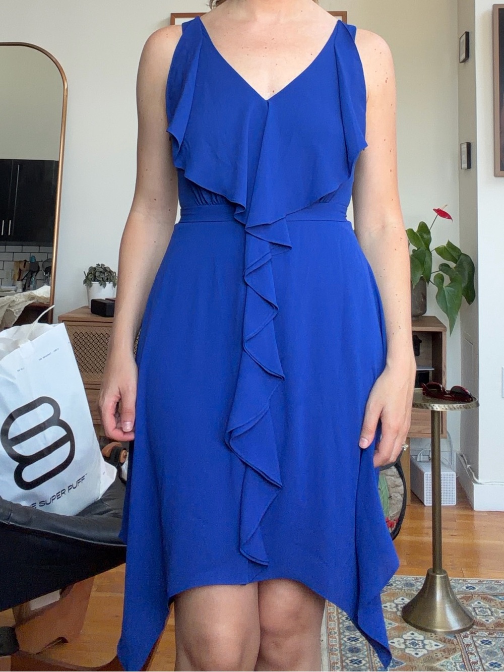 BCBGMaxAzria Royal Blue Asymmetrical Ruffle Dress